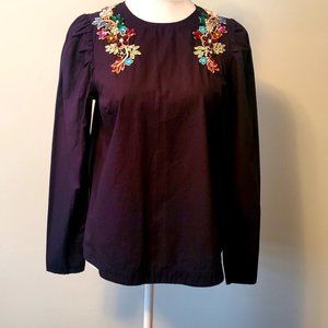 Gorgeous Colourful Bejewelled Applique Modest Blouse Black Long Puff Sleeve 8